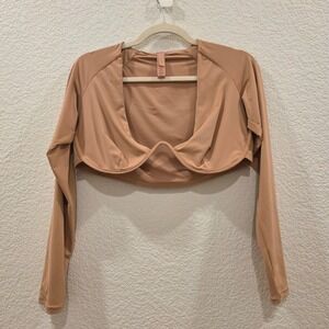 SKIMS Swim Long Sleeve Underwire Shrug Top Ochre XL Brown Cropped Coverup